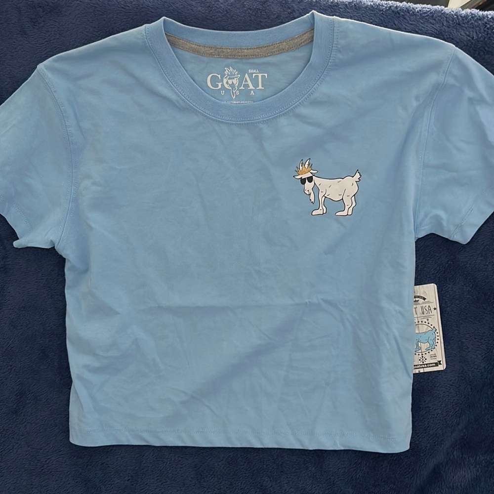 GOAT Cropped T-Shirt in light blue.  Adult Size Small